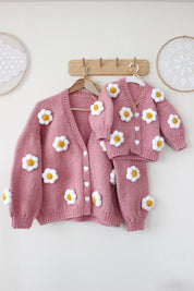 Mom-Daughter Daisy Cardigan Combination /Chunky Cardigan /Knit Cardigan /Knit Jacket /Mom And Daughter Combin