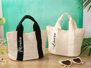 Personalized Bridesmaid Tote Bags, Custom Bridesmaid Straw Bag with Name