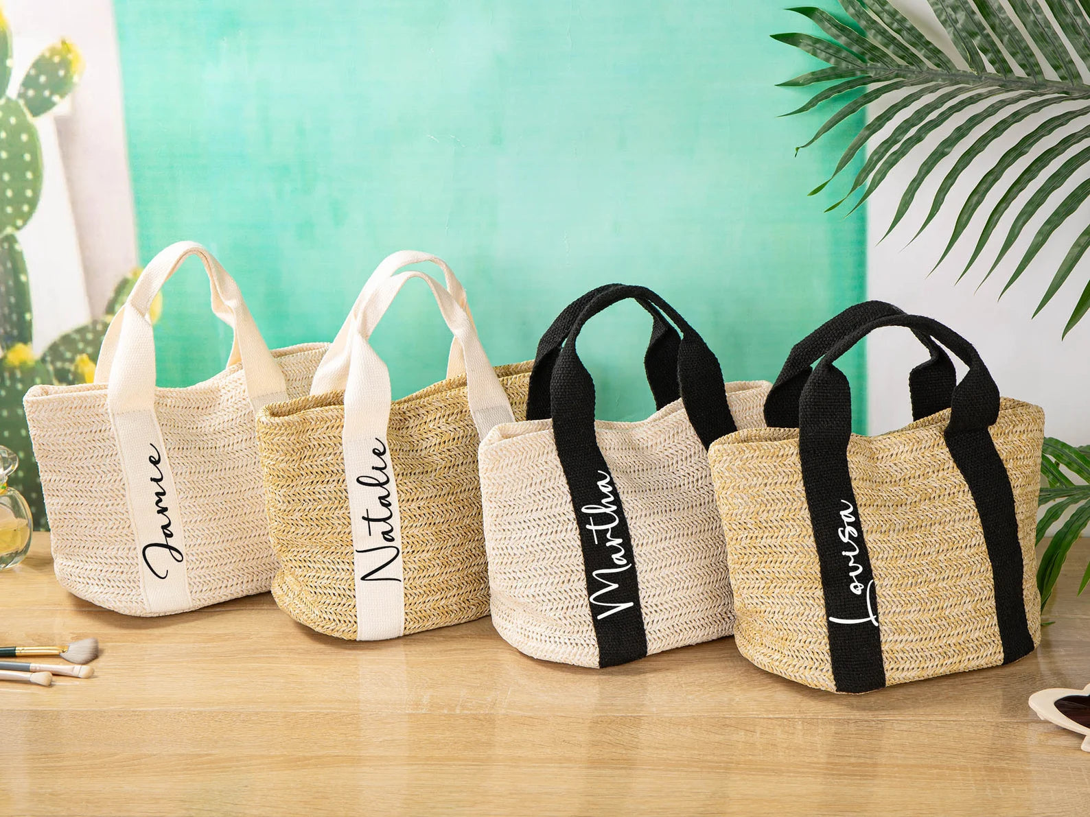 Personalized Bridesmaid Tote Bags, Custom Bridesmaid Straw Bag with Name