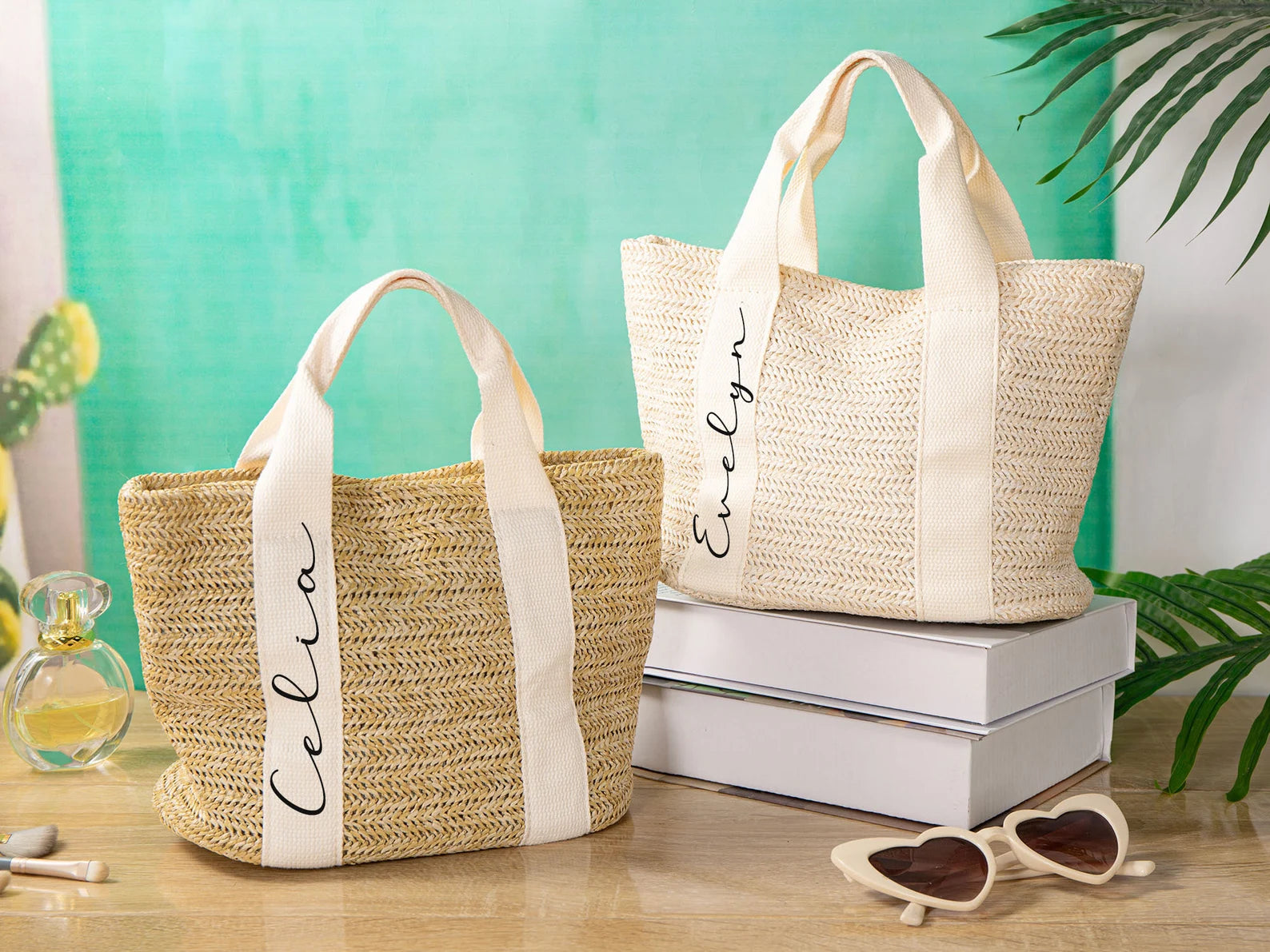 Personalized Bridesmaid Tote Bags, Custom Bridesmaid Straw Bag with Name