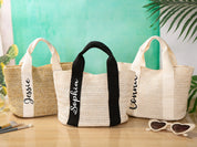 Personalized Bridesmaid Tote Bags, Custom Bridesmaid Straw Bag with Name