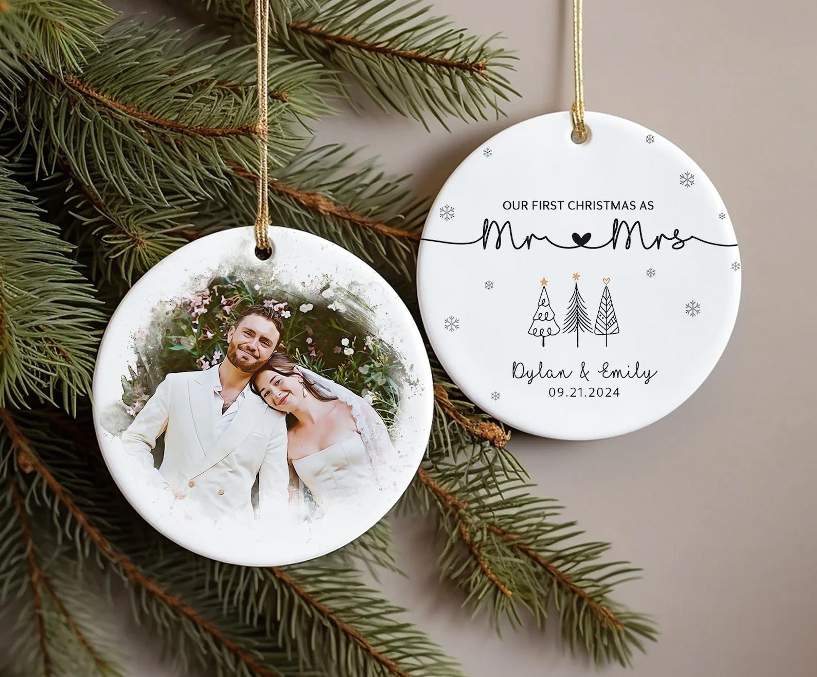 Watercolor Portrait Married Ornament | Wedding Gift