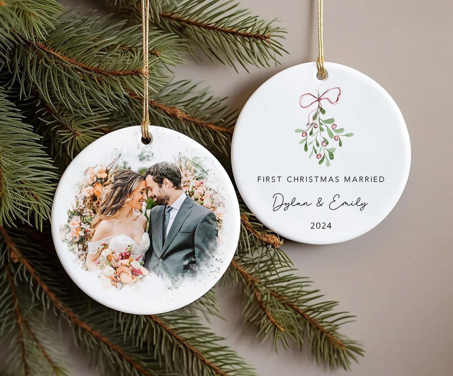 Watercolor Portrait Married Ornament | Wedding Gift