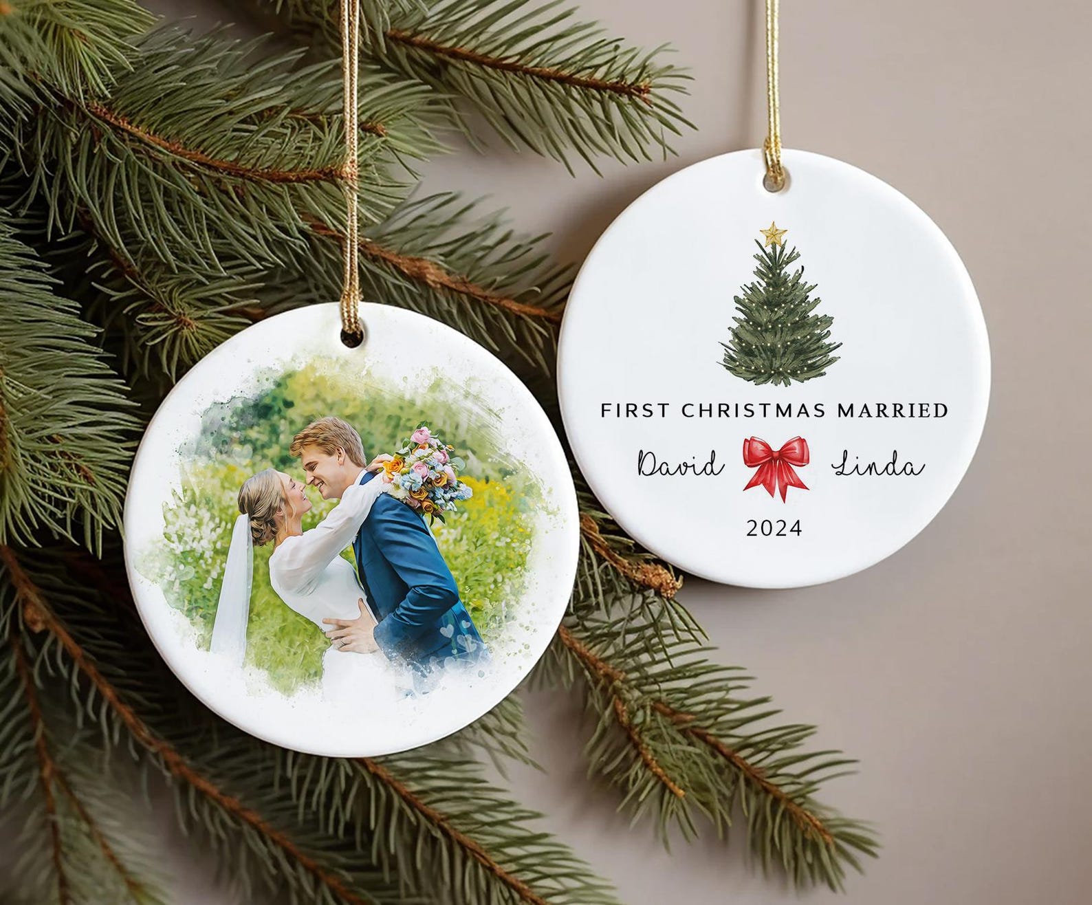 Watercolor Portrait Married Ornament | Wedding Gift