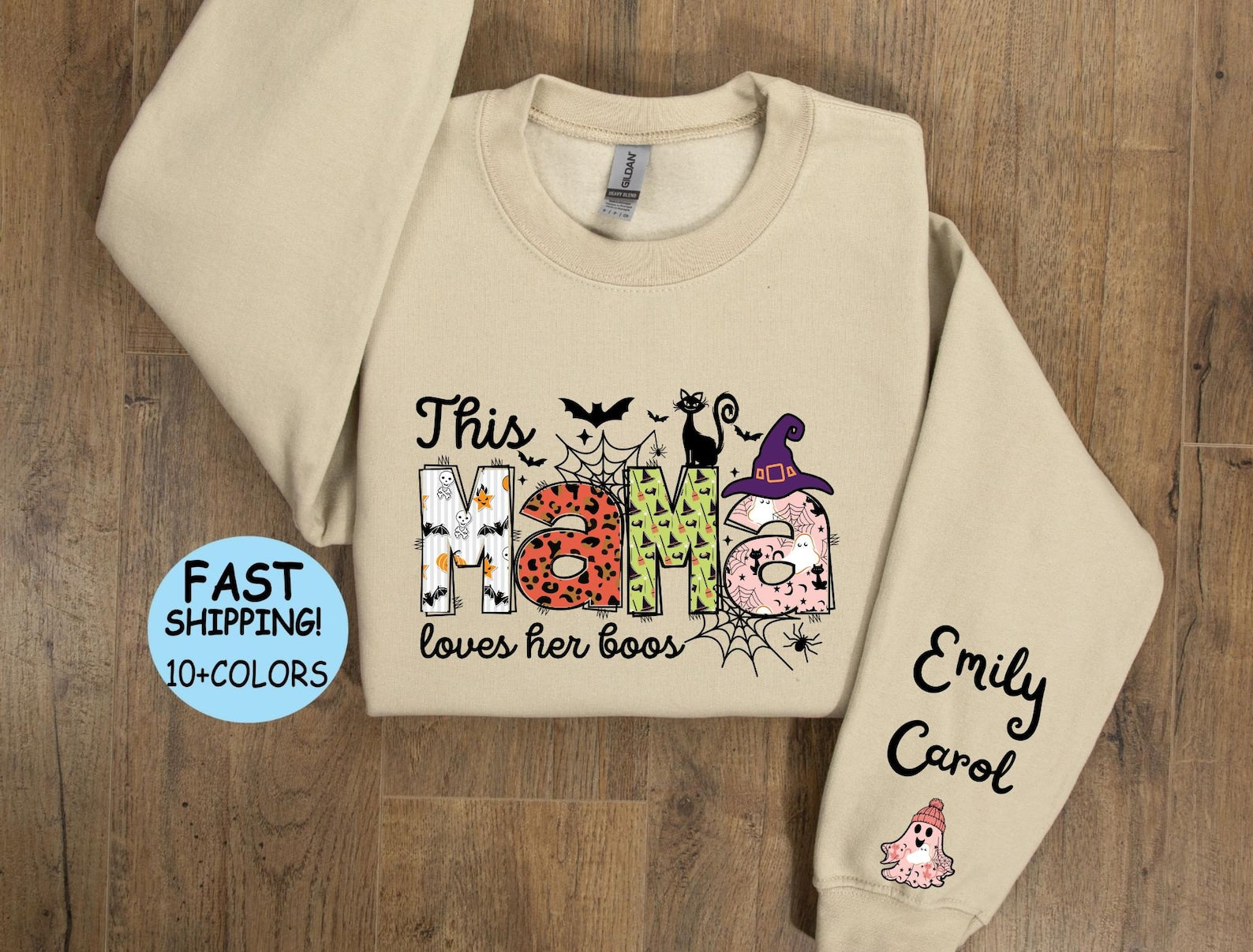 Halloween Custom Mama Hoodie |Halloween mother with a child's name on her arm Shirt