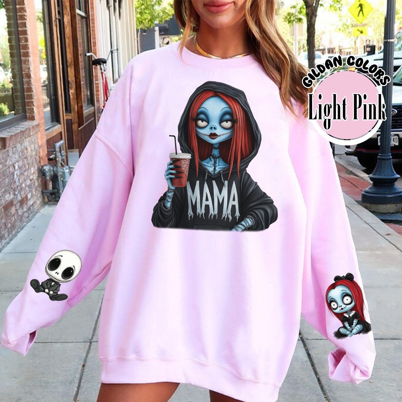 Nightmare Before Christmas Sally Mama With Kids Crewneck Sweatshirt | Halloween Family Shirt