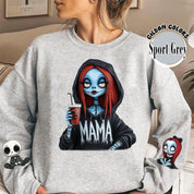 Nightmare Before Christmas Sally Mama With Kids Crewneck Sweatshirt | Halloween Family Shirt