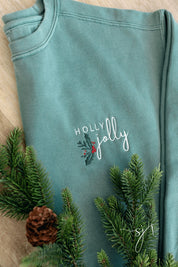 Holly Jolly Embroidered Comfort  Crewneck Sweatshirt