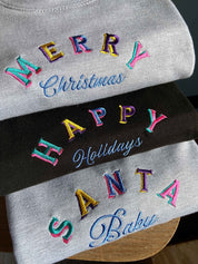 Embroidered Merry Christmas Sweatshirt | Embroidery|0 90s 80s Festive Gift