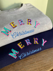 Embroidered Merry Christmas Sweatshirt | Embroidery|0 90s 80s Festive Gift