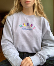 Embroidered Merry Christmas Sweatshirt | Embroidery|0 90s 80s Festive Gift