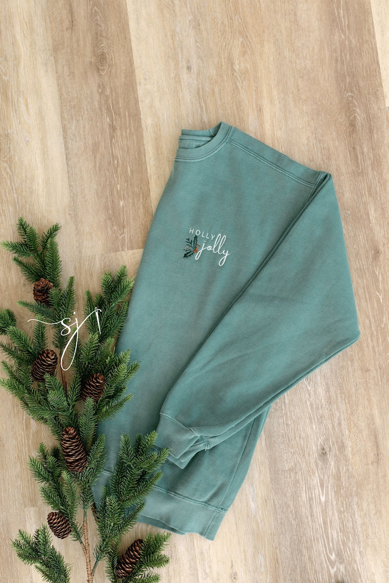 Holly Jolly Embroidered Comfort  Crewneck Sweatshirt