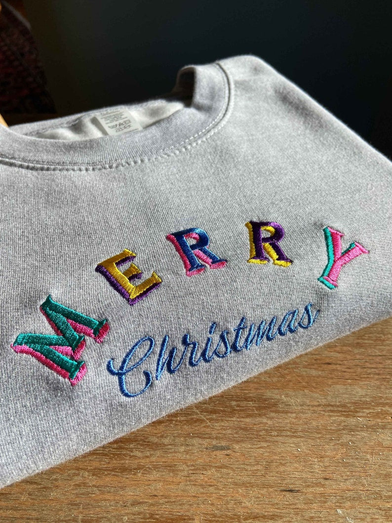 Embroidered Merry Christmas Sweatshirt | Embroidery|0 90s 80s Festive Gift