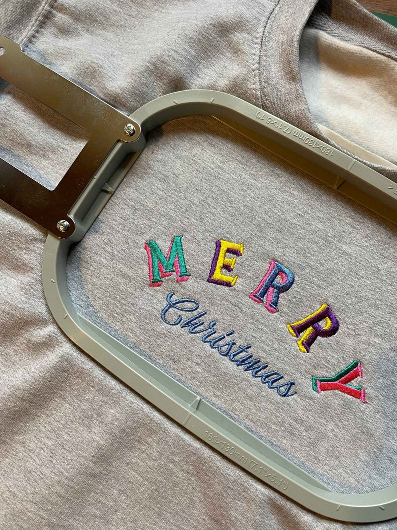 Embroidered Merry Christmas Sweatshirt | Embroidery|0 90s 80s Festive Gift