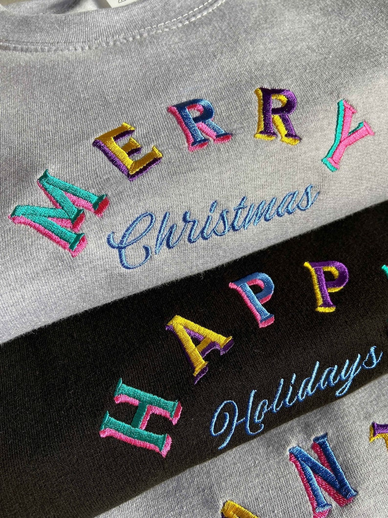 Embroidered Merry Christmas Sweatshirt | Embroidery|0 90s 80s Festive Gift