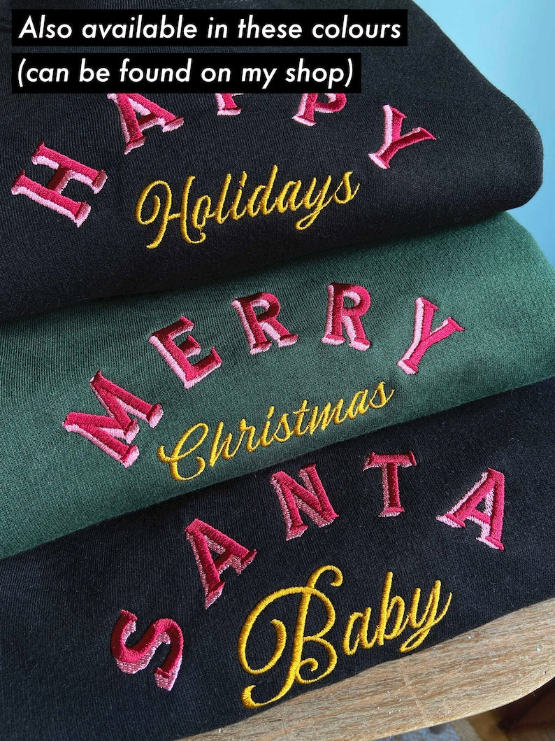 Embroidered Merry Christmas Sweatshirt | Embroidery|0 90s 80s Festive Gift