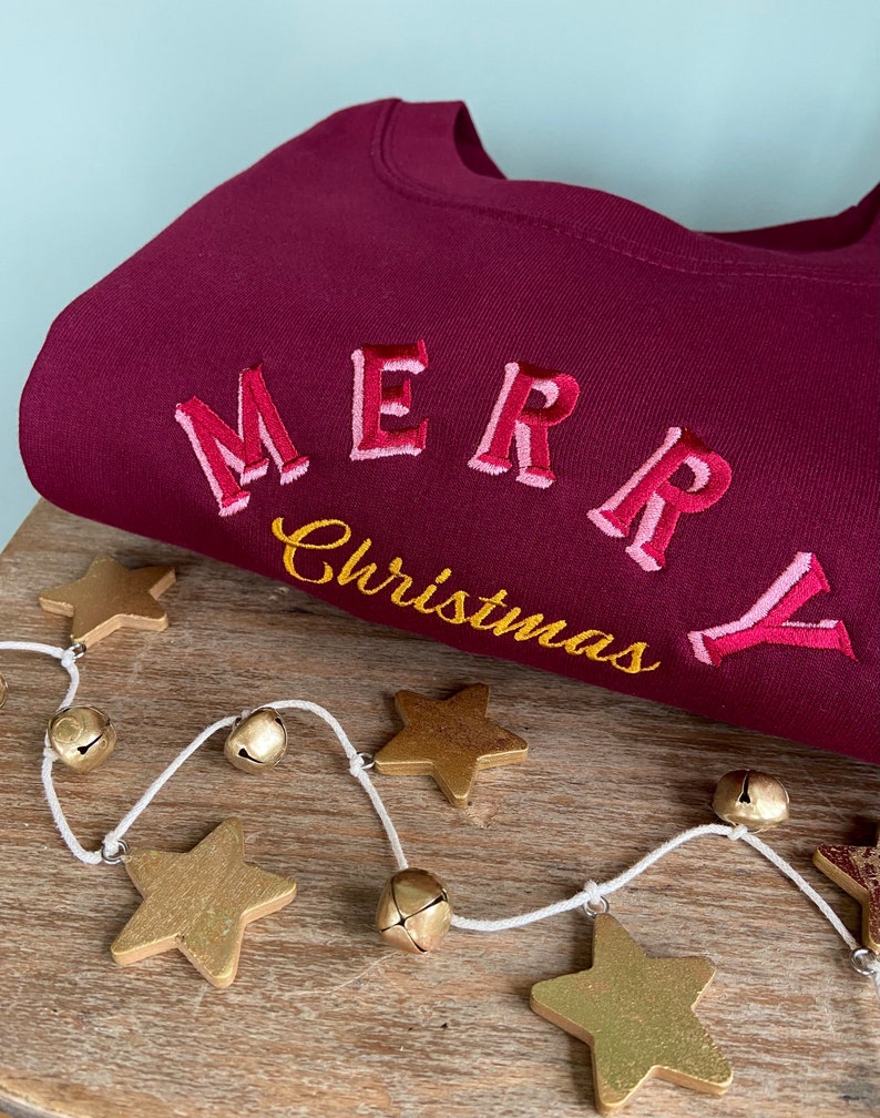 Retro Merry Christmas Embroidered Jumper | Holidays Sweater | Embroidery