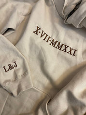 Anniversary Wedding Date Hoodie|Embroidered Roman Numerals Couples Sweatshirt