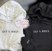 Anniversary Wedding Date Hoodie|Embroidered Roman Numerals Couples Sweatshirt