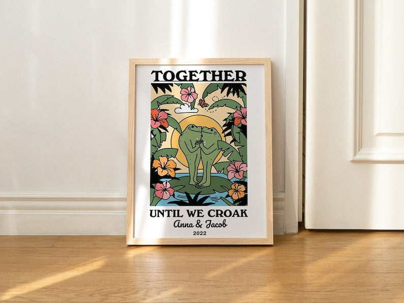 Personalized Couple Print, Custom Frog Illustration