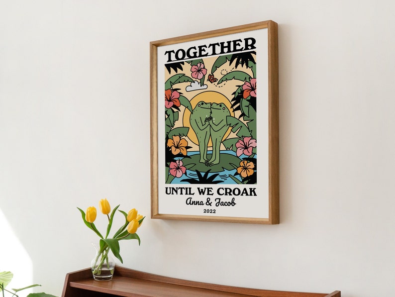 Personalized Couple Print, Custom Frog Illustration