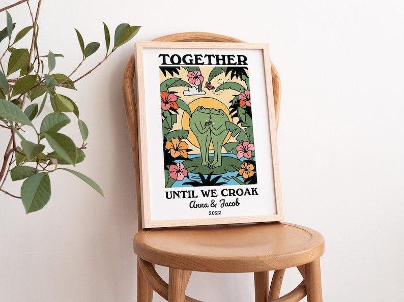 Personalized Couple Print, Custom Frog Illustration