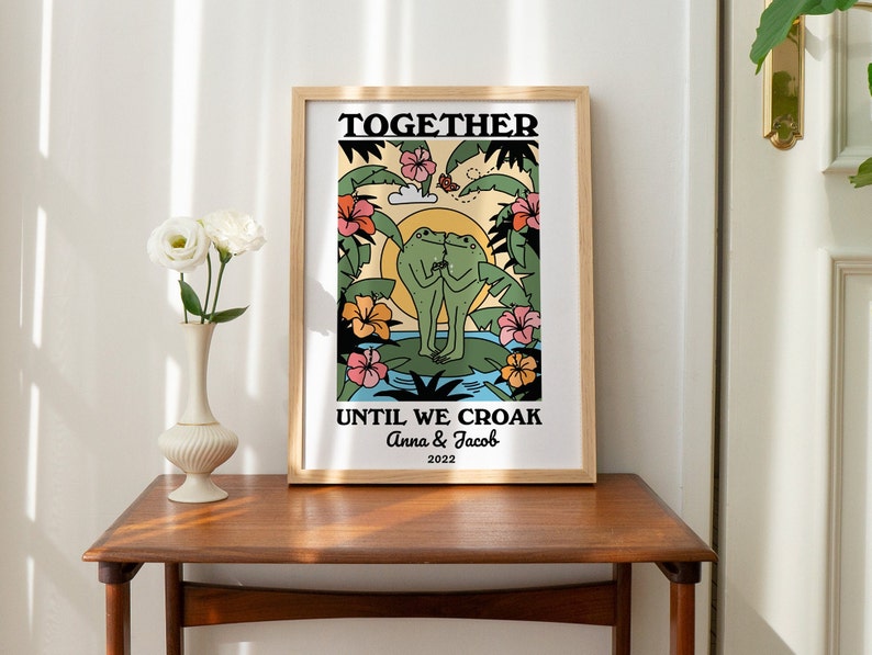 Personalized Couple Print, Custom Frog Illustration