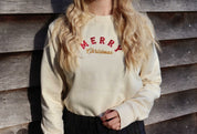 Retro Merry Christmas Embroidered Jumper | Holidays Sweater | Embroidery