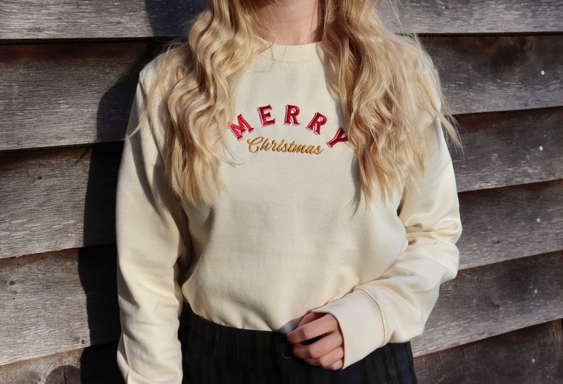 Retro Merry Christmas Embroidered Jumper | Holidays Sweater | Embroidery