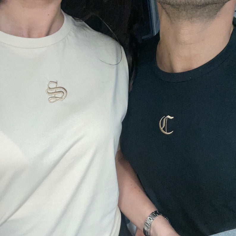 Custom embroidered matching couple Tshirts