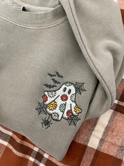 Spooky Boho Ghost Sweatshirt | Embroidered Daisy Ghost Crewneck Pullove