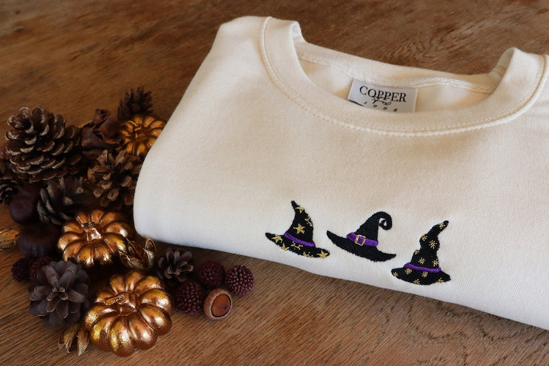 Witch Hats Embroidered Sweatshirt | Halloween |  Autumn Clothing