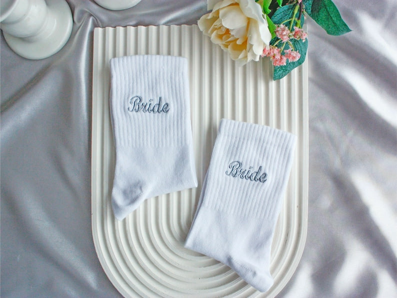 Custom Socks Embroidered Custom Bride Socks Bridesmaid Socks