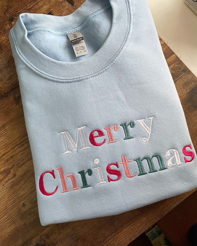 Embroidered Christmas Sweatshirt - Merry Christmas Sweatshirt