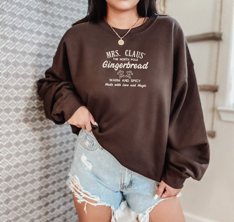 Embroidered Gingerbread Sweatshirt|Christmas Sweatshirts For Women