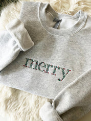 Embroidered Floral Merry Christmas Sweatshirt