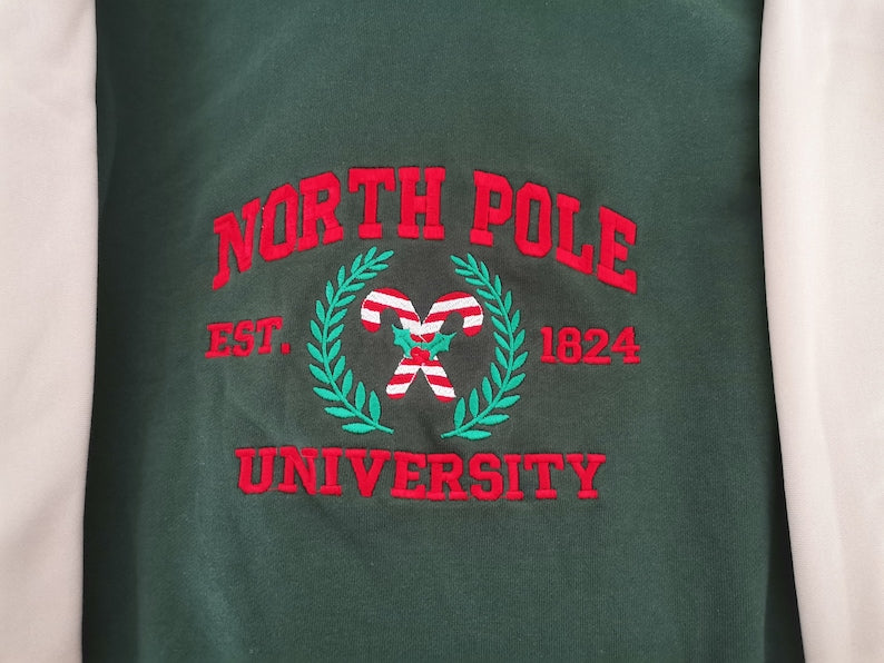 North Pole University Embroidered Sweatshirt | Christmas Embroidered Hoodie