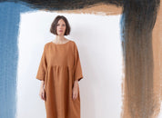 Brown sugar linen dress, Spring Summer Autumn Winter linen dress, basic smock dress, ready to ship