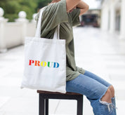 Proud Tote, Pride Flag Rainbow Tote Bag LGBT Gift, Ally Tote Bag