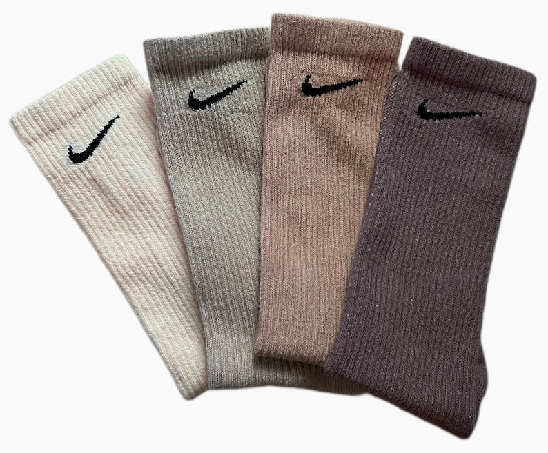 4 Pack Earth Tones Solid Dye Crew Socks