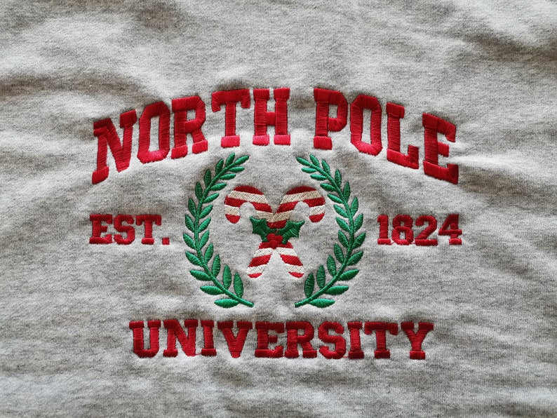 North Pole University Embroidered Sweatshirt | Christmas Embroidered Hoodie