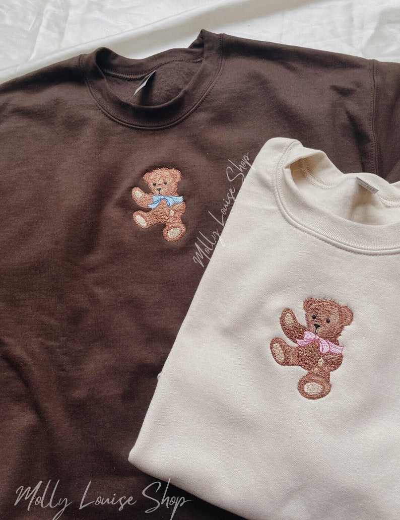 Embroidered Teddy Bear Bow Sweatshirt