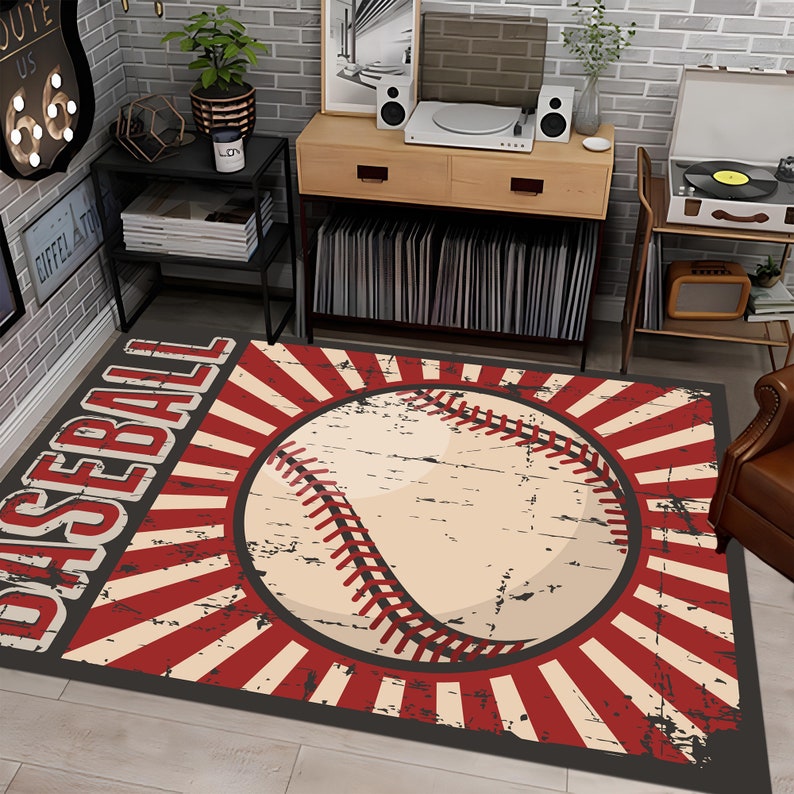 Baseball Rug, Baseball Ball Rug, Sports Rug