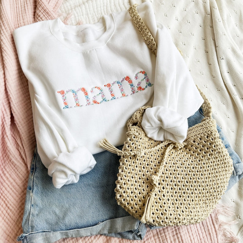 Spring Floral | Mama Embroidered |Gemma Crewneck Sweatshirt