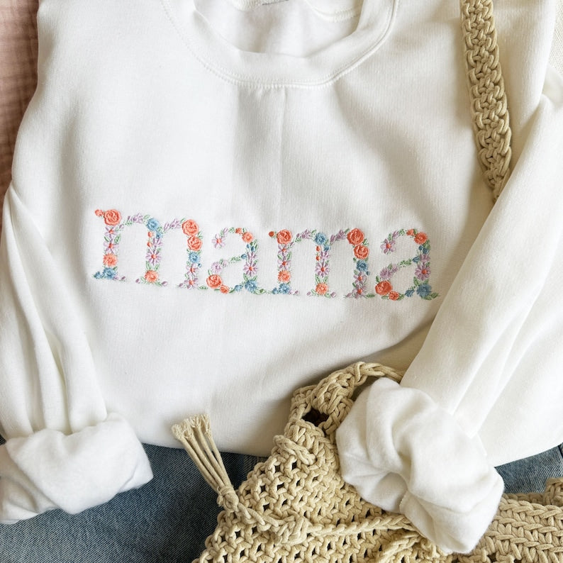 Spring Floral | Mama Embroidered |Gemma Crewneck Sweatshirt