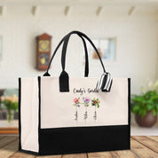 Personalized Kids and Grandkids Cotton Canvas Tote Bag｜Custom Flower Tote Bag