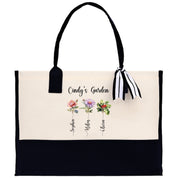 Personalized Kids and Grandkids Cotton Canvas Tote Bag｜Custom Flower Tote Bag