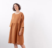 Brown sugar linen dress, Spring Summer Autumn Winter linen dress, basic smock dress, ready to ship