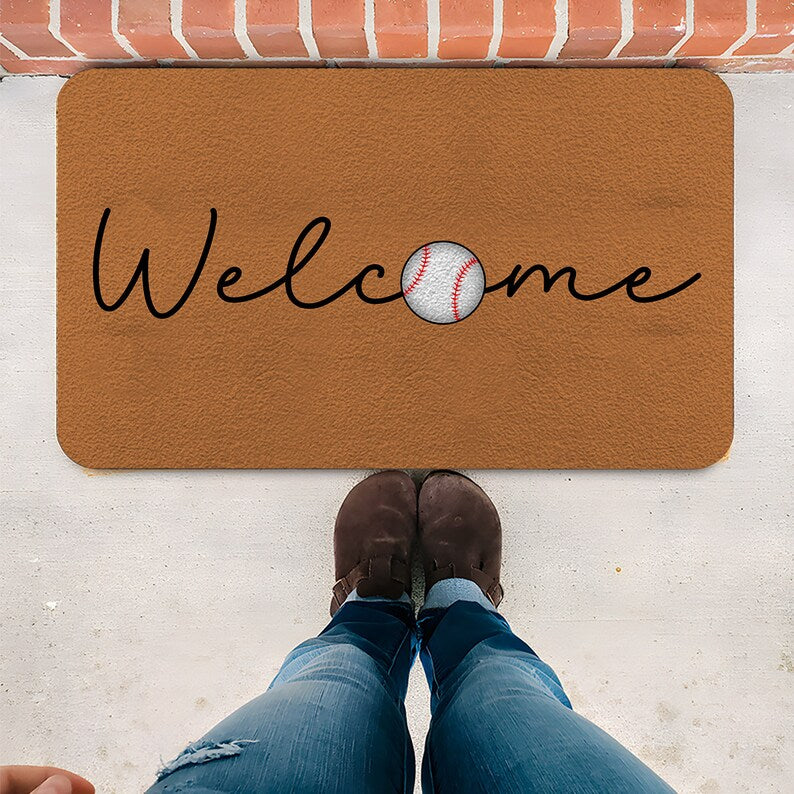 Welcome Baseball Doormat, Welcome Mat, Baseball Door Mat