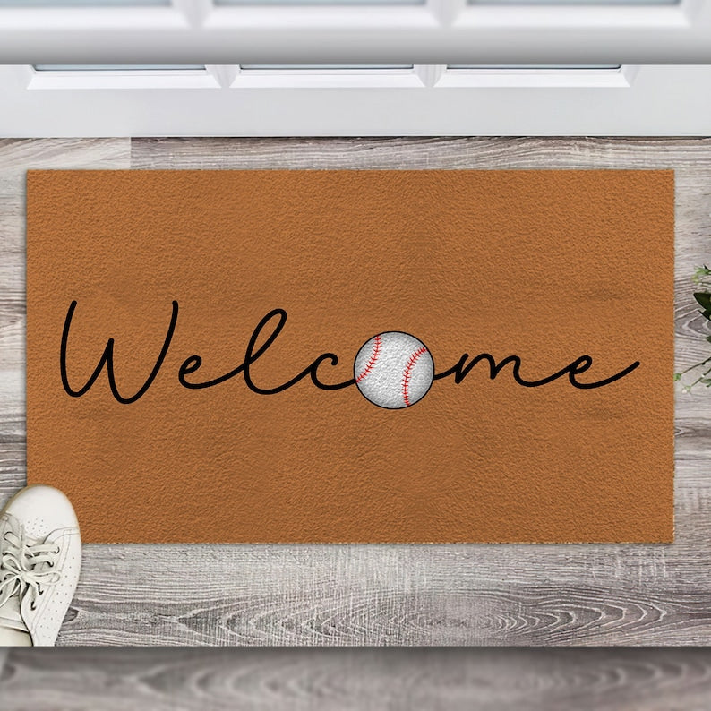 Welcome Baseball Doormat, Welcome Mat, Baseball Door Mat